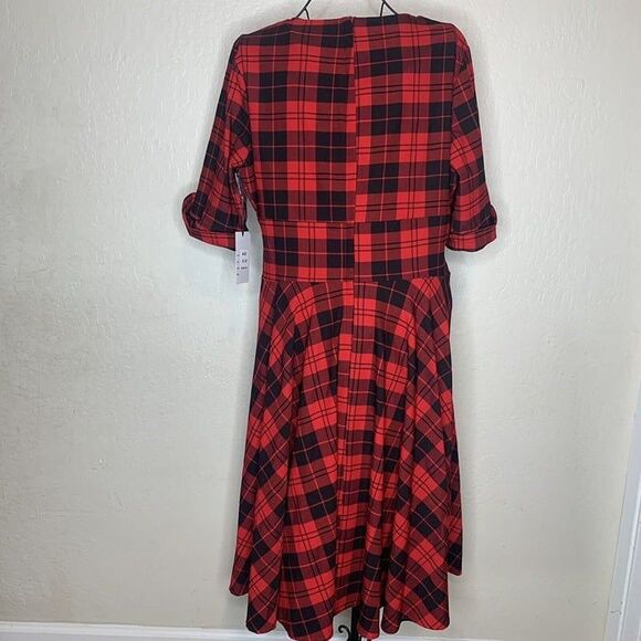 Unique Vintage Red Black Plaid Retro Shirt Dress Full Skirt Women’s Size 3X/20 - Picture 6 of 8